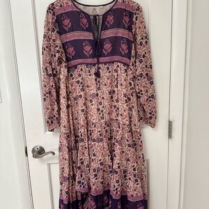 Boheme Long Sleeve Floral Dress - Purple and Cream